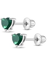 cute silver 5mm green cubic zirconia May birthstone earrings